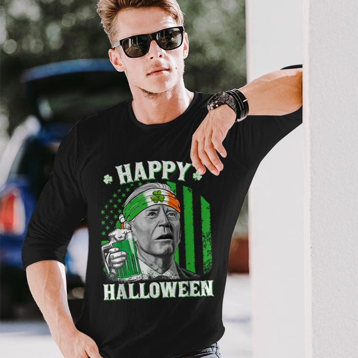 Happy Halloween Joe Biden St Patricks Day Leprechaun Hat Long Sleeve T-Shirt Gifts for Him