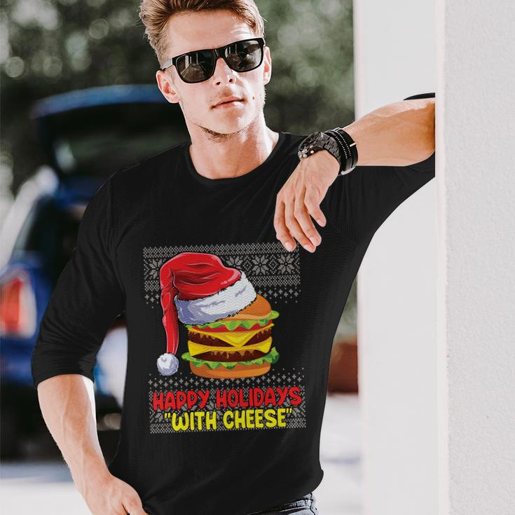 Happy Holidays With Cheese Shirt Cheeseburger Hamburger V7 Long Sleeve T-Shirt Gifts for Him