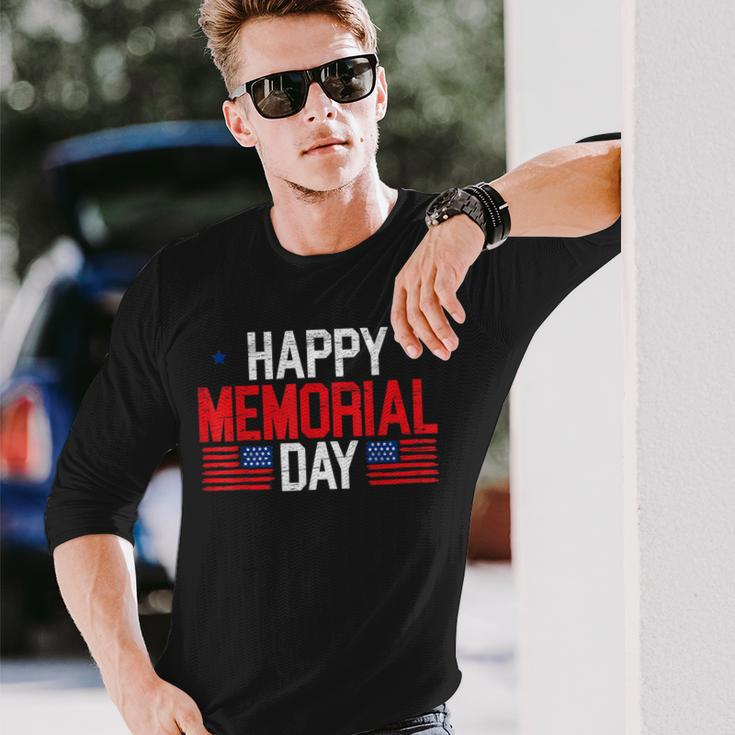 Happy Memorial Day Usa Flag American Patriotic Armed Forces Long Sleeve T-Shirt Gifts for Him