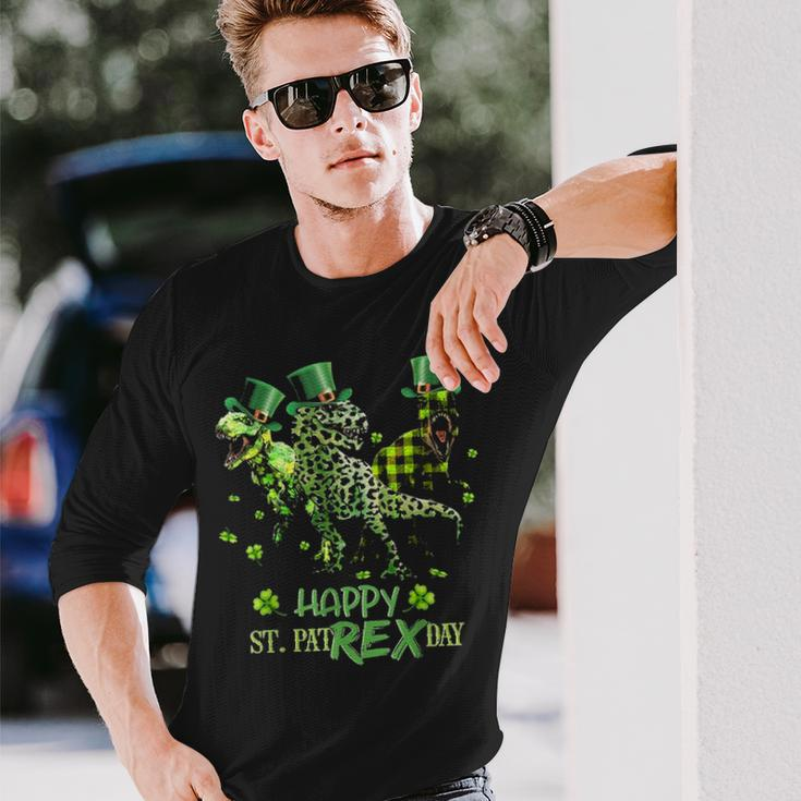 Happy St Pat Rex Rex Leopard Dinosaur Irish Patricks Day Long Sleeve T-Shirt Gifts for Him