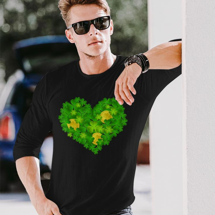 Happy St Patricks Day Heart Lucky Leopard Shamrock Irish Long Sleeve T-Shirt Gifts for Him
