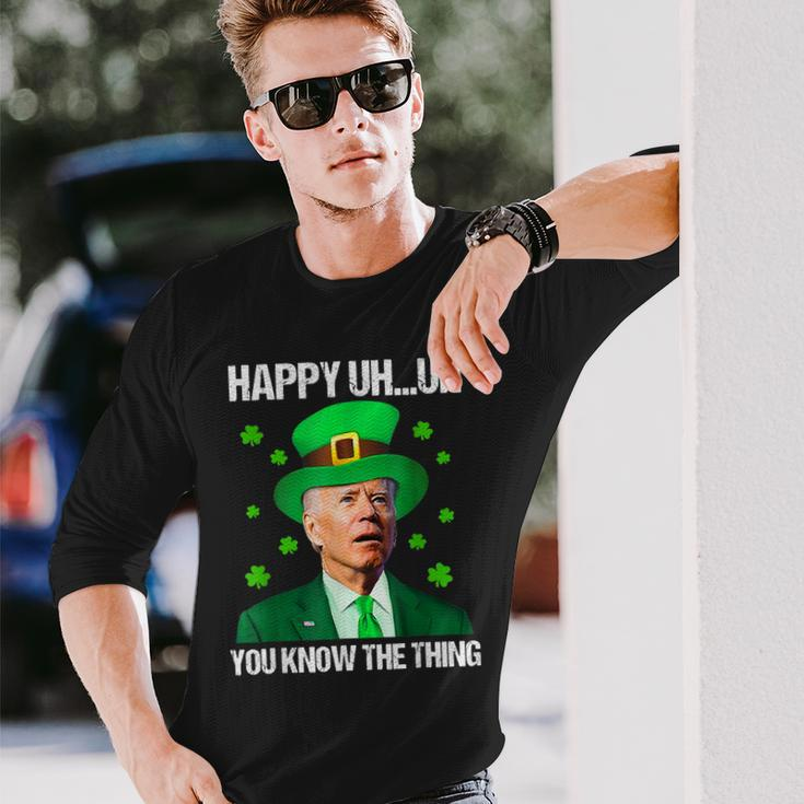 Happy Uh You Know The Thing Confused Joe Biden St Patricks Long Sleeve T-Shirt Gifts for Him