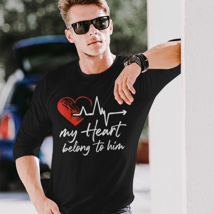 My Heart Belong To Him Couple Awesome Valentine Long Sleeve T-Shirt Gifts for Him