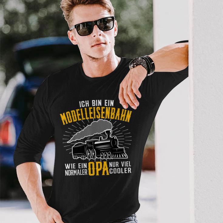 Herren Modelleisenbahn Opa Eisenbahner Modellbauer Rentner Langarmshirts Geschenke für Ihn