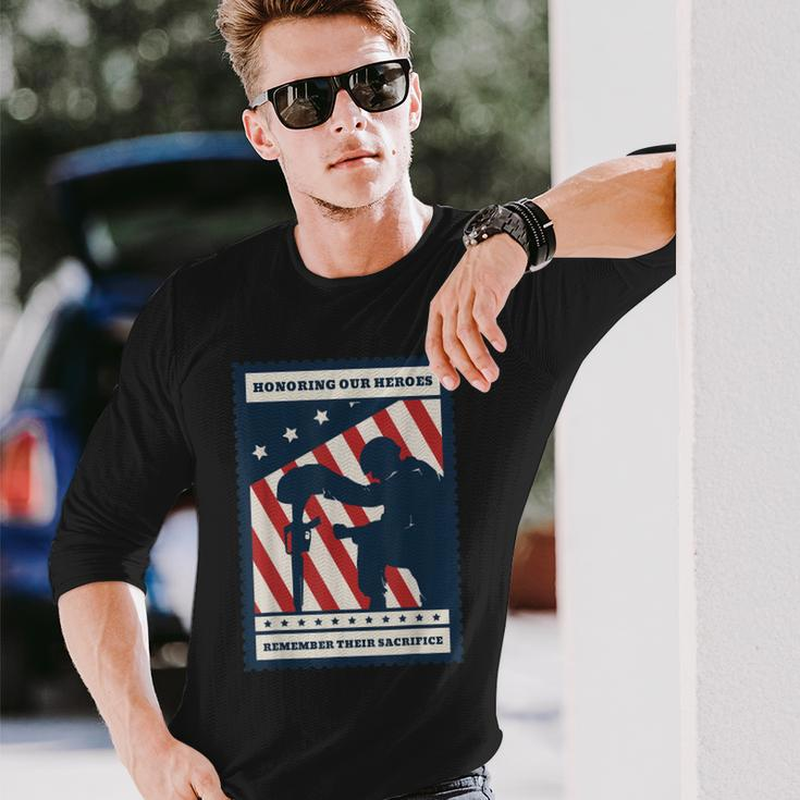 Honoring Our Heroes Us Army Military Veteran Remembrance Day Men Women Long Sleeve T-shirt Graphic Print Unisex Gifts for Him