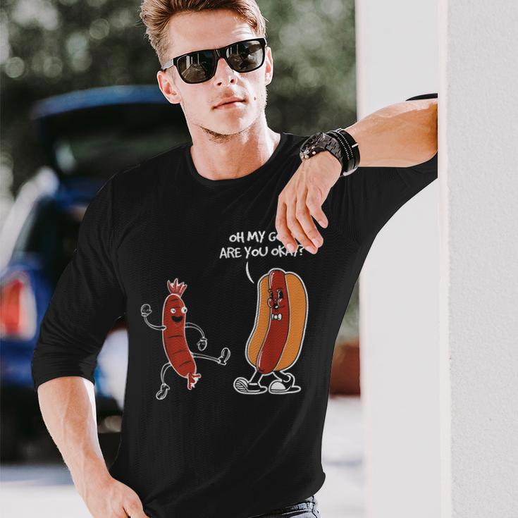 Hot Dog Comic Schwarzes Langarmshirts Oh My God, Are You Okay? Lustiges Design Geschenke für Ihn