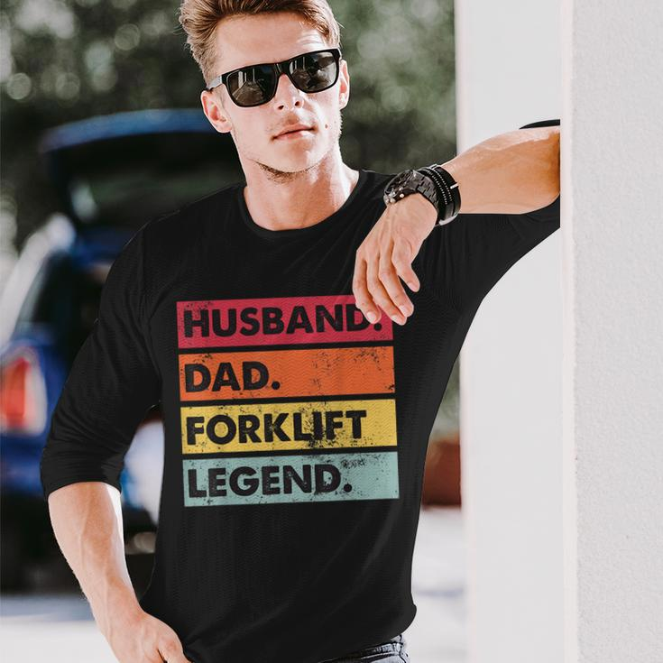 Husband Dad Forklift Driver Forklift Operator Mens Men Women Long Sleeve T-shirt Graphic Print Unisex Gifts for Him