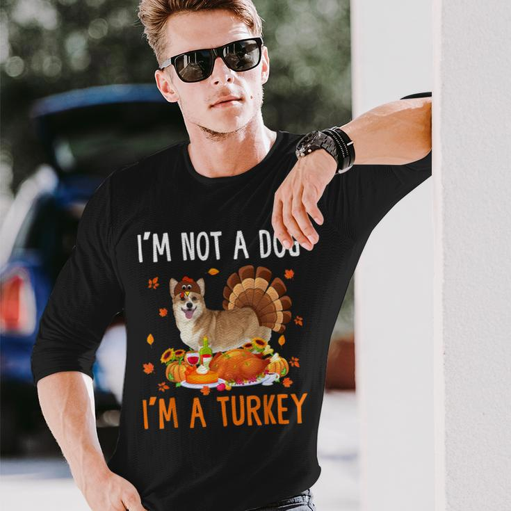 Im Not A Dog Im A Turkey Thanksgiving Corgi Men Women Long Sleeve T-shirt Graphic Print Unisex Gifts for Him