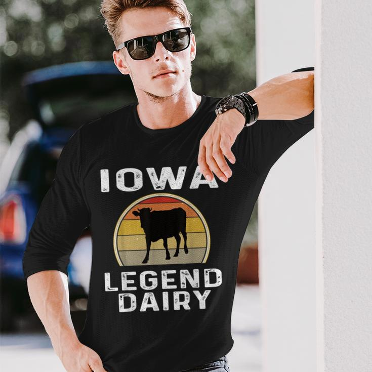 Iowa Dairy Farmer Legend Langarmshirts mit Retro-Sonnenuntergang & Kuhmotiv Geschenke für Ihn
