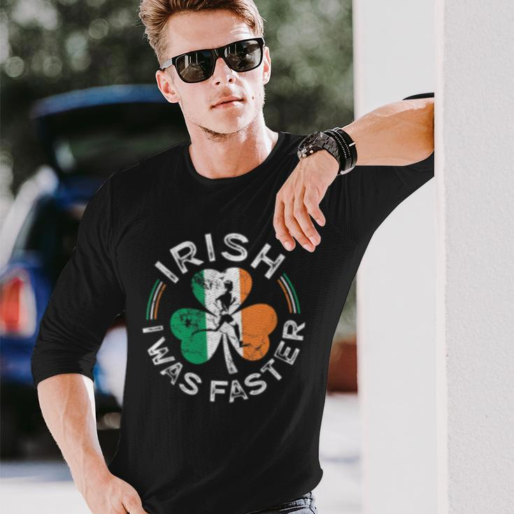 Irish I Was Faster Running Vintage Flag St Patricks Day Long Sleeve T-Shirt Gifts for Him