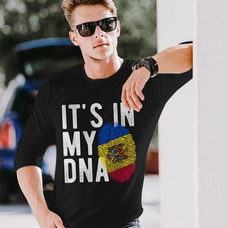 Its In My Dna Moldawien Flagge Fingerabdruck Langarmshirts Geschenke für Ihn