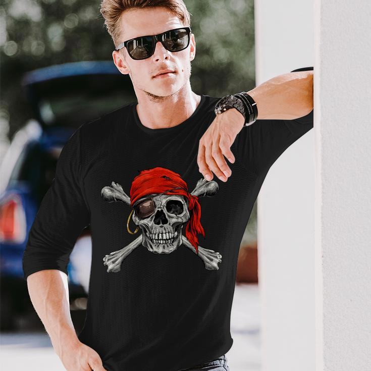 Jolly Roger Pirate Skull Crossbones Halloween Costume Long Sleeve T-Shirt T-Shirt Gifts for Him