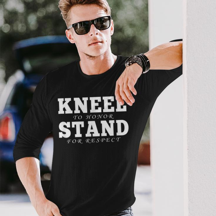 Kneel To Honor Stand For Respect Military Veteran Men Women Long Sleeve T-shirt Graphic Print Unisex Gifts for Him