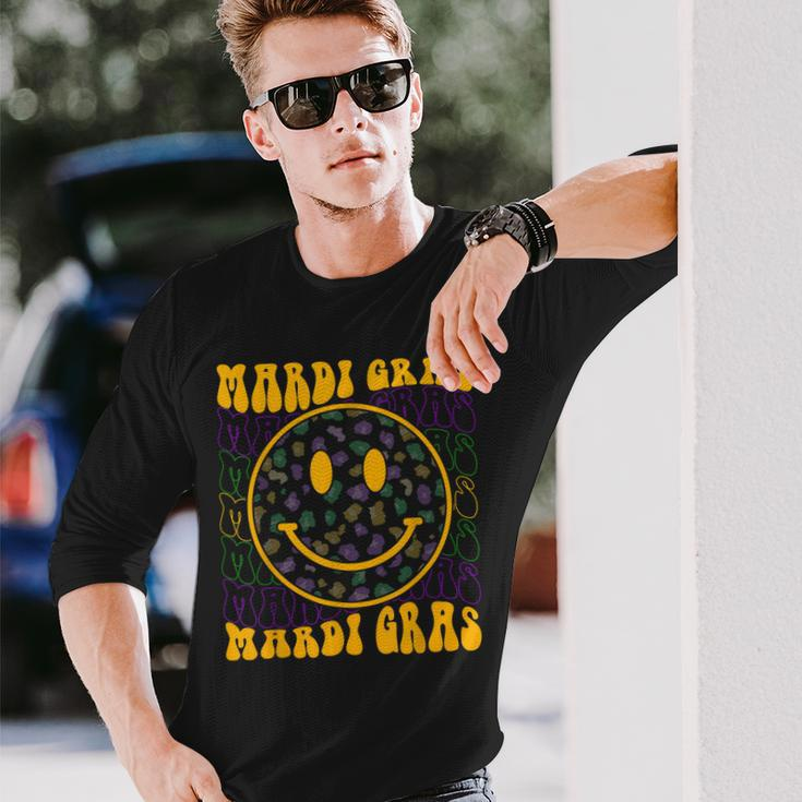 Leopard Hippie Face Retro Groovy Mardi Gras Long Sleeve T-Shirt Gifts for Him