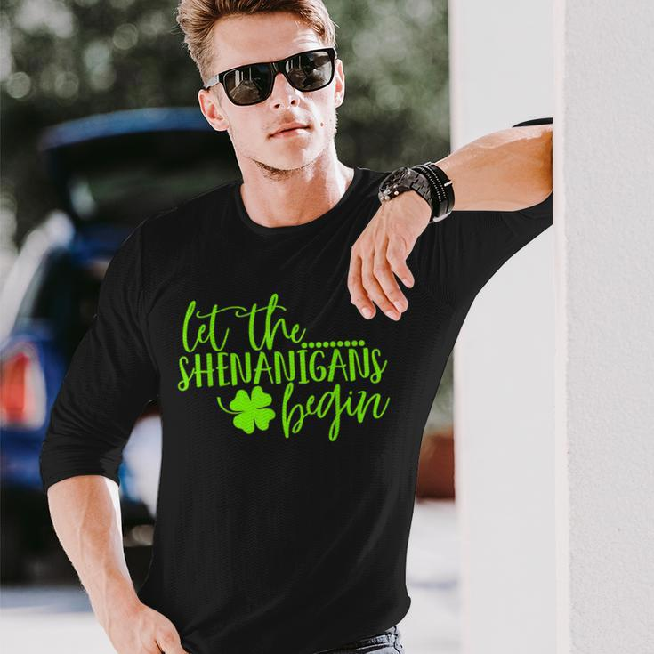 Let The Shenanigans Begin St Patrick Day Shamrocks Lucky Long Sleeve T-Shirt Gifts for Him