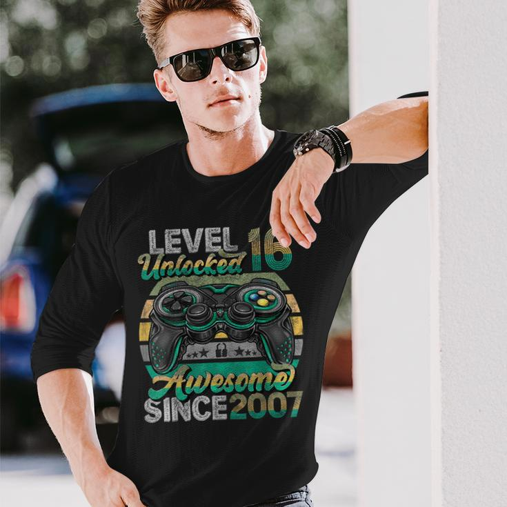 Level 16 Unlocked Awesome Since 2007 16Th Birthday Gaming Long Sleeve T-Shirt Gifts for Him