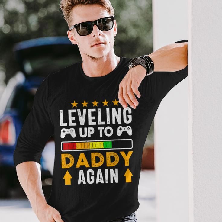 Leveling Up To Daddy Again Dad Pregnancy Announcement Long Sleeve T-Shirt Gifts for Him