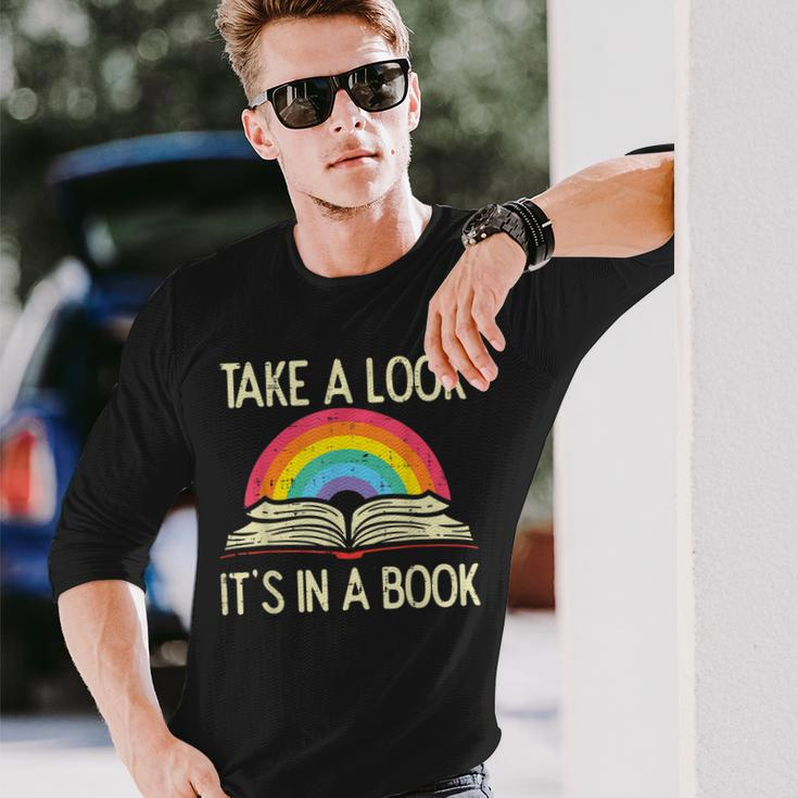 Take A Look Its In A Book Vintage Reading Bookworm Librarian Long Sleeve T-Shirt Gifts for Him