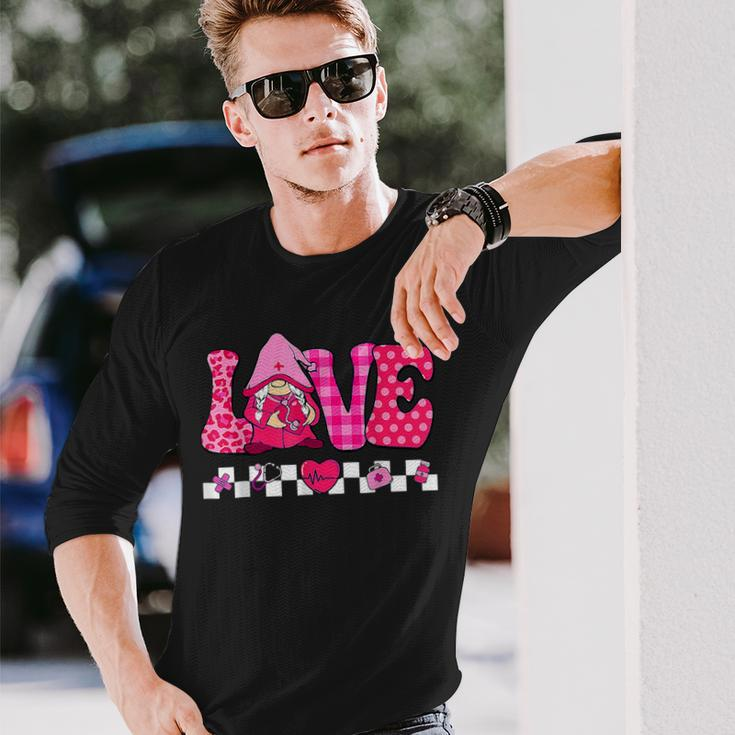 Love Gnome Pink Nurse Valentines Day Nursing Long Sleeve T-Shirt Gifts for Him