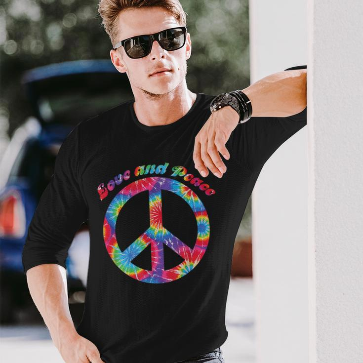 Love Peace 60Er 70Er Jahre Hippie Frieden Kostüm Tie Dye Langarmshirts Geschenke für Ihn