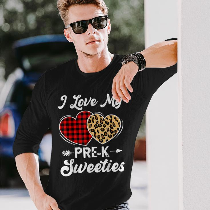 I Love My Pre-K Sweeties Hearts Valentines Day Teacher Long Sleeve T-Shirt Gifts for Him