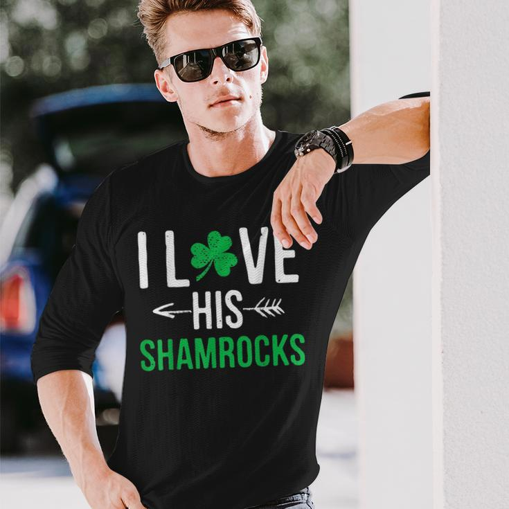 I Love His Shamrocks St Patricks Day Couples Long Sleeve T-Shirt Gifts for Him