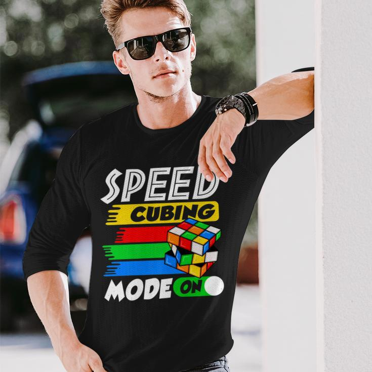 Lover Speed Cubing Mode On Cube Puzzle Cuber Long Sleeve T-Shirt Gifts for Him
