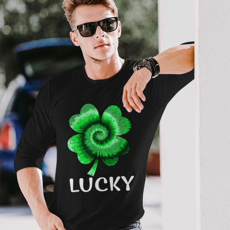 Lucky St Patricks Day St Paddys Outfit Shamrock Tie Dye Long Sleeve T-Shirt Gifts for Him