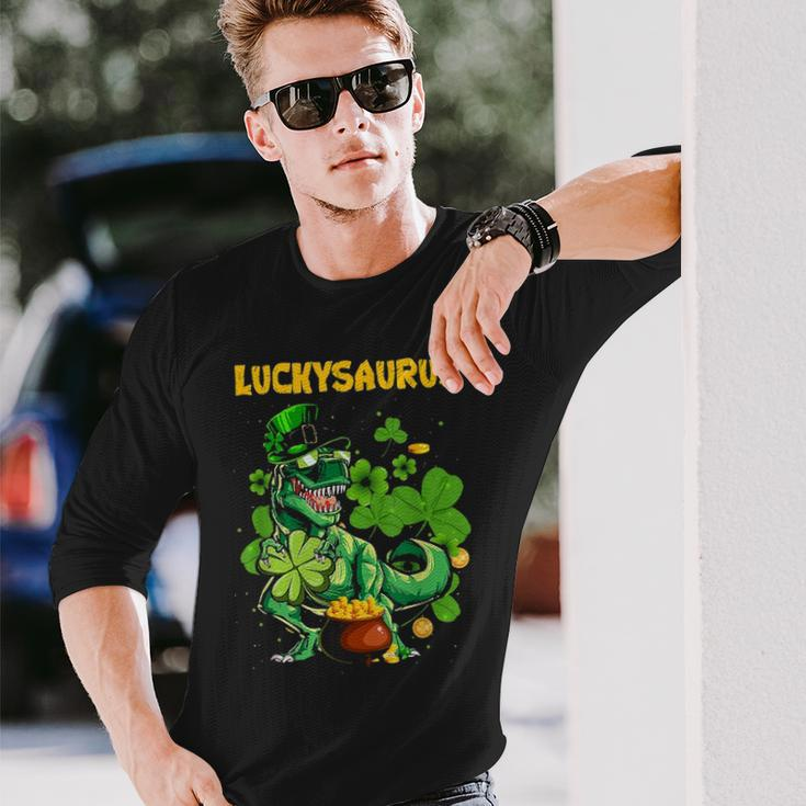 Luckysaurus Irish Leprechaun Dinosaur Rex St Patricks Day Long Sleeve T-Shirt Gifts for Him