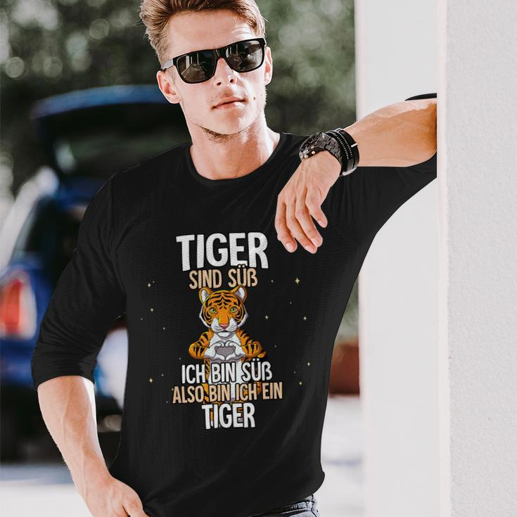 Lustiges Tiger Langarmshirts Tiger sind süß, also bin ich ein Tiger, Witziges Spruch-Langarmshirts Geschenke für Ihn