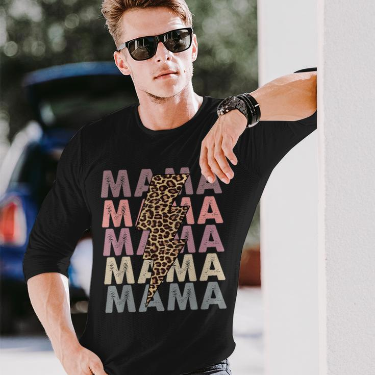 Mama Lightning Bolt Leopard Cheetah Mama Mini Matching Men Women Long Sleeve T-Shirt T-shirt Graphic Print Gifts for Him