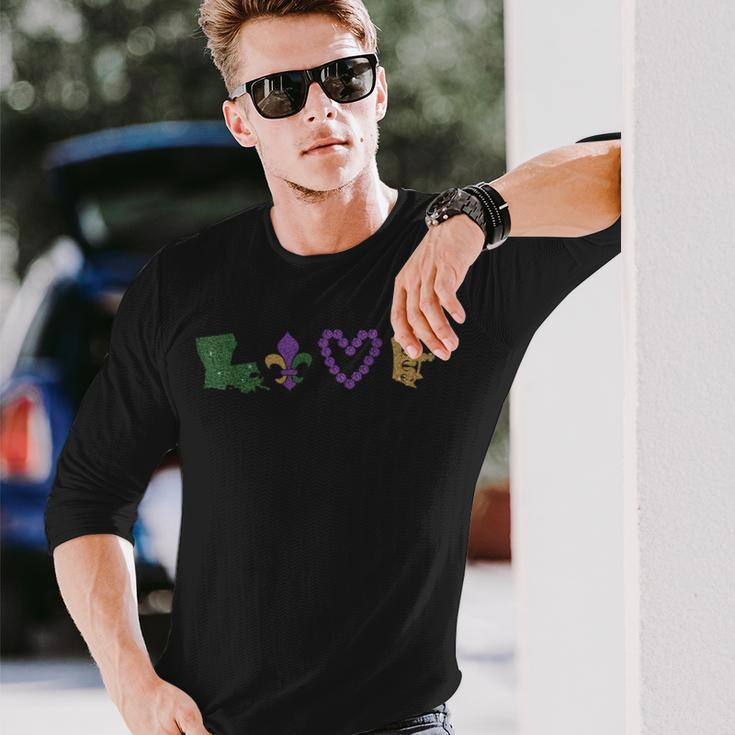 Mardi Gras Love Mardi Gras 2018 Glitter Effect Long Sleeve T-Shirt Gifts for Him