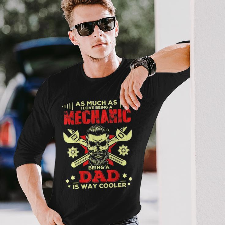 Mechanic Dad Father Day Skull Graphic Long Sleeve T-Shirt Gifts for Him