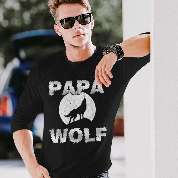 Mens Papa Wolf Cool Dad Daddy Dada Pops Fathers Day Gift Idea Men Women Long Sleeve T-shirt Graphic Print Unisex Gifts for Him