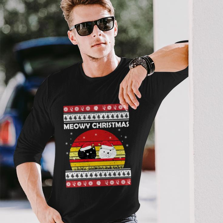 Meowy Cat Ugly Christmas Sweater Long Sleeve T-Shirt Gifts for Him