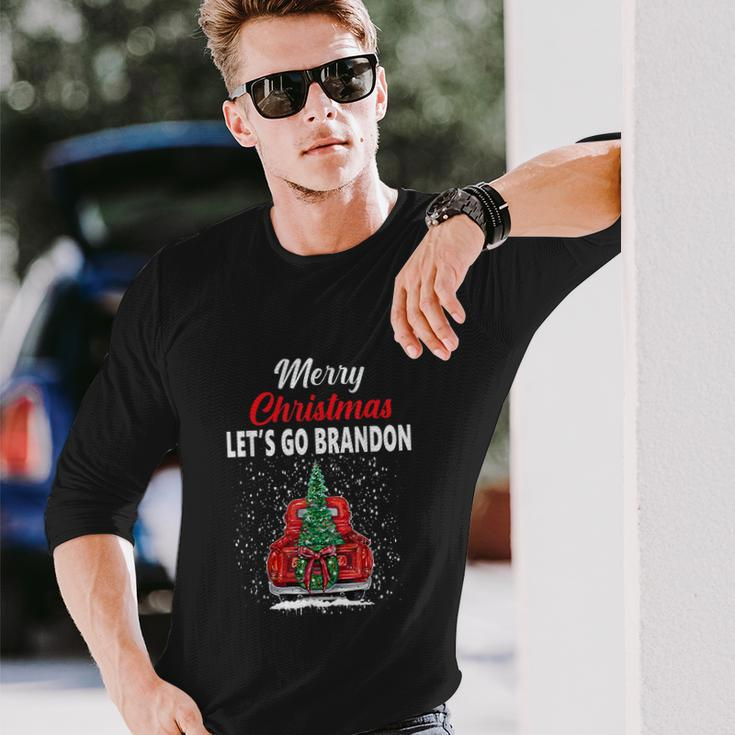 Merry Christmas Lets Go Brandon Red Truck Christmas Tree Long Sleeve T-Shirt Gifts for Him