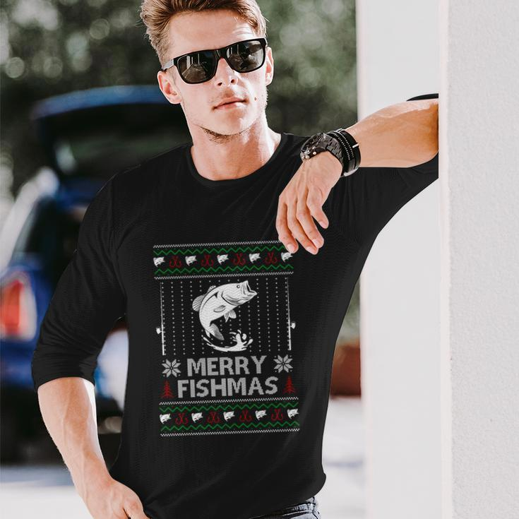 Merry Fishmas Xmas Fishing Ugly Christmas Long Sleeve T-Shirt Gifts for Him