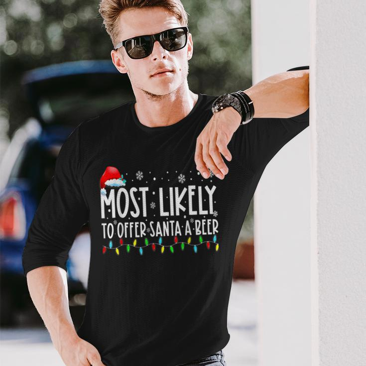Most Likely To Offer Santa A Beer Funny Drinking Christmas V6 Men Women Long Sleeve T-shirt Graphic Print Unisex Gifts for Him