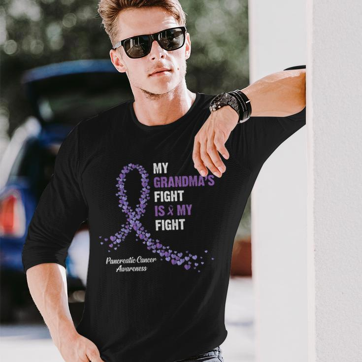 My Grandmas Fight Is My Fight Pancreatic Cancer Awareness Men Women Long Sleeve T-shirt Graphic Print Unisex Gifts for Him