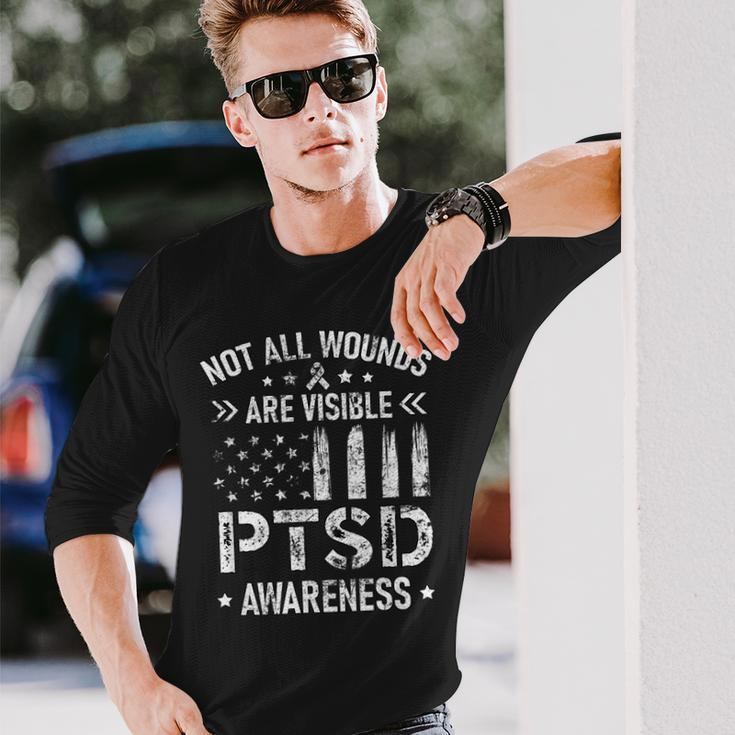 Not All Wounds Are Visible Ptsd Awareness Us Veteran Soldier Long Sleeve T-Shirt Gifts for Him