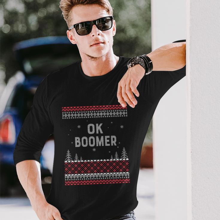 Ok Boomer Millenials Gen Z Generation Ugly Christmas Sweater Cool Long Sleeve T-Shirt Gifts for Him