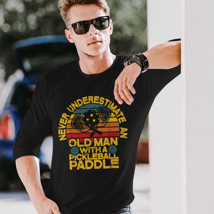 An Old Man With A Pickleball Paddle Men Dad Long Sleeve T-Shirt Gifts for Him