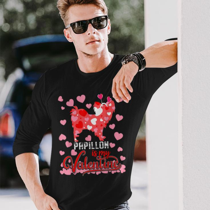 Papillon Is My Valentine Dog Lover Dad Mom Boy Girl Long Sleeve T-Shirt T-Shirt Gifts for Him
