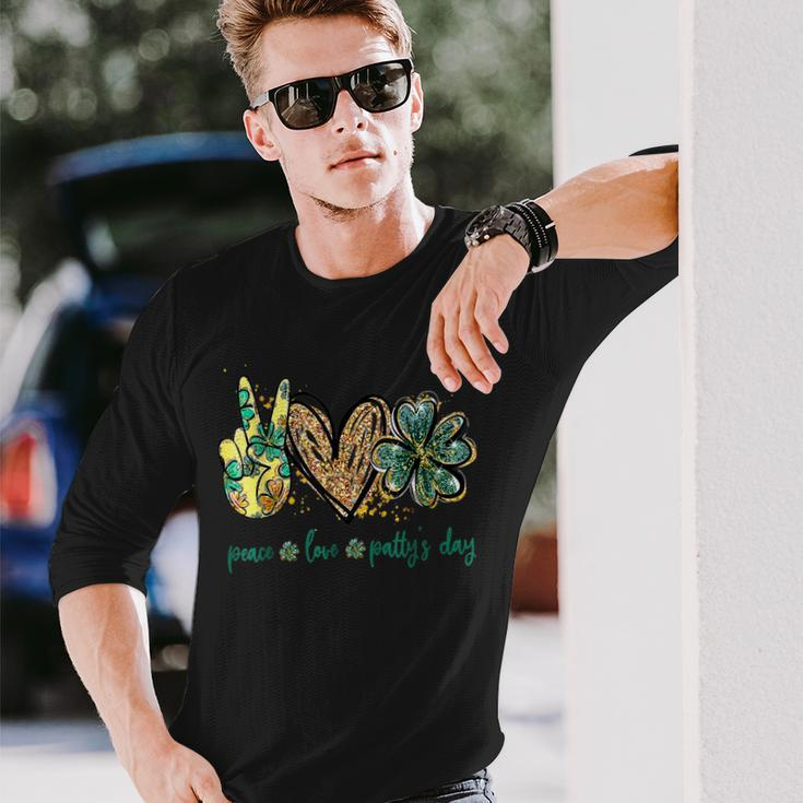 Peace Love Pattys Day St Patricks Day Long Sleeve T-Shirt Gifts for Him
