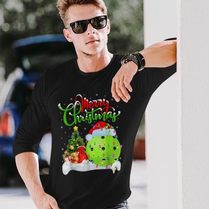 Pickleball Xmas Reindeer Santa Hat Pickleball Christmas 2022 Men Women Long Sleeve T-shirt Graphic Print Unisex Gifts for Him