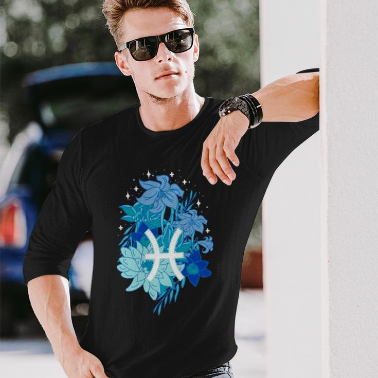 Pisces Flowers Periwinkle Long Sleeve T-Shirt T-Shirt Gifts for Him