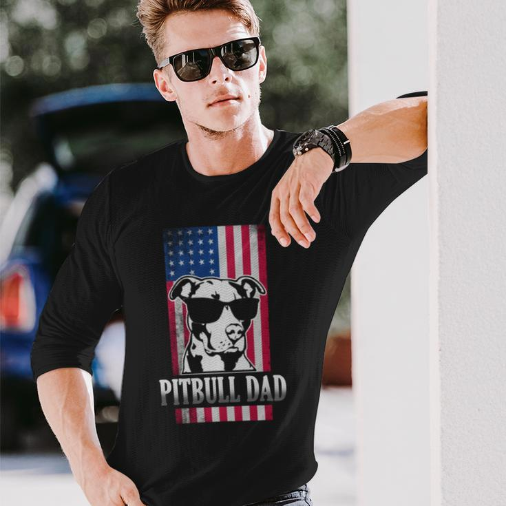 Pitbull Dad American Flag Long Sleeve T-Shirt T-Shirt Gifts for Him