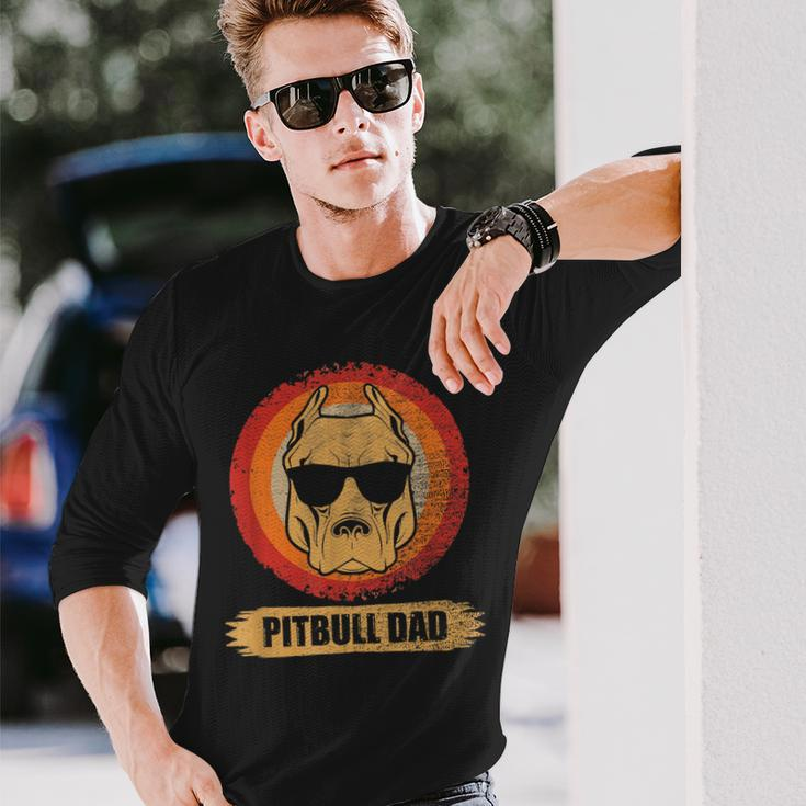 Pitbull Dad Dog With Sunglasses Pit Bull Father & Dog Lovers Long Sleeve T-Shirt Gifts for Him
