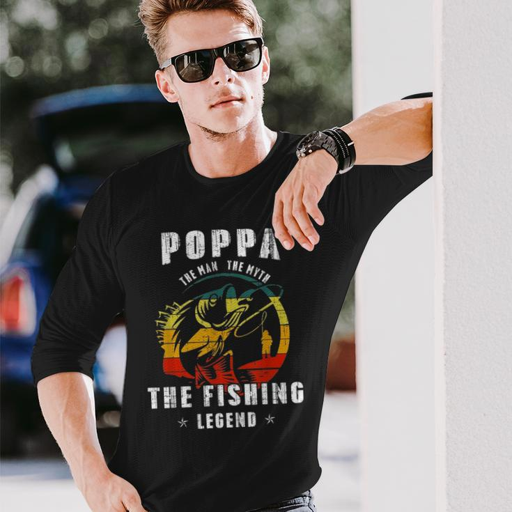 Poppa Man Myth Fishing Legend Fathers Day Long Sleeve T-Shirt Gifts for Him