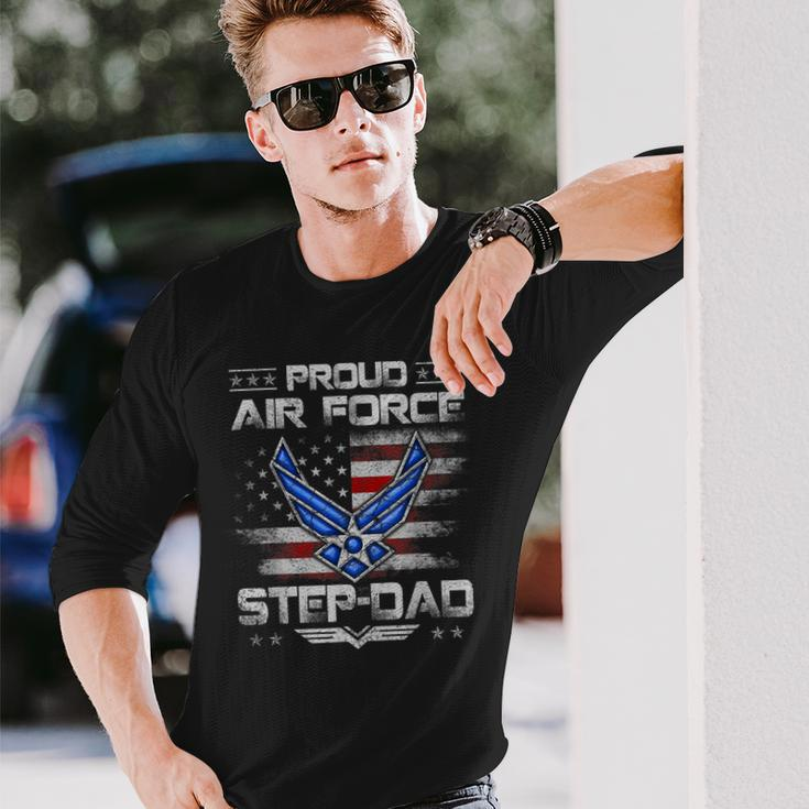 Proud Air Force Step-Dad Veteran Vintage Flag Veterans Day Long Sleeve T-Shirt Gifts for Him